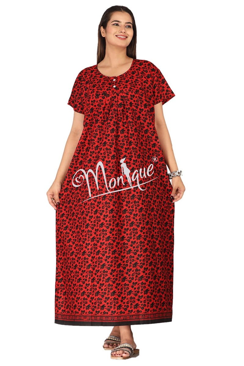 Monique Brand Cotton Nighty for Women — Floral Printed Stylish Night Gown, Comfortable Sleepwear Long Nightwear, Maxi- Free Size (Size - M to XXL-44) - Image 5
