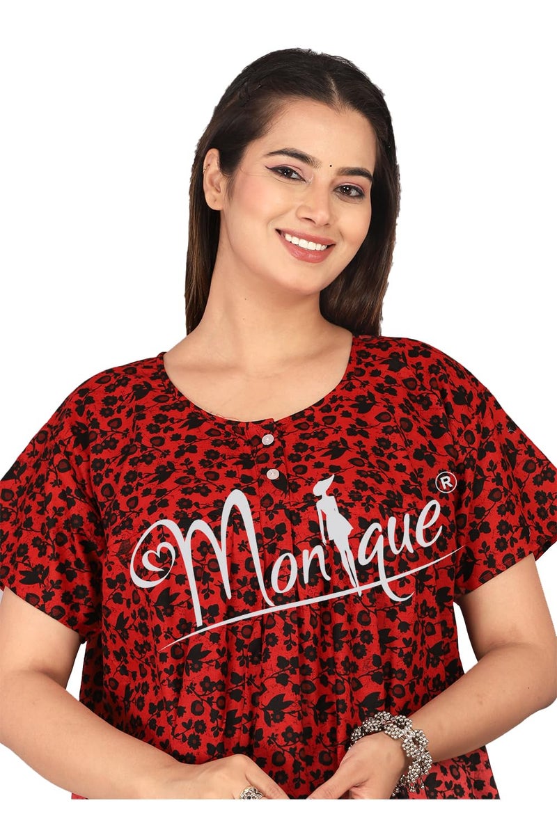Monique Brand Cotton Nighty for Women — Floral Printed Stylish Night Gown, Comfortable Sleepwear Long Nightwear, Maxi- Free Size (Size - M to XXL-44) - Image 2