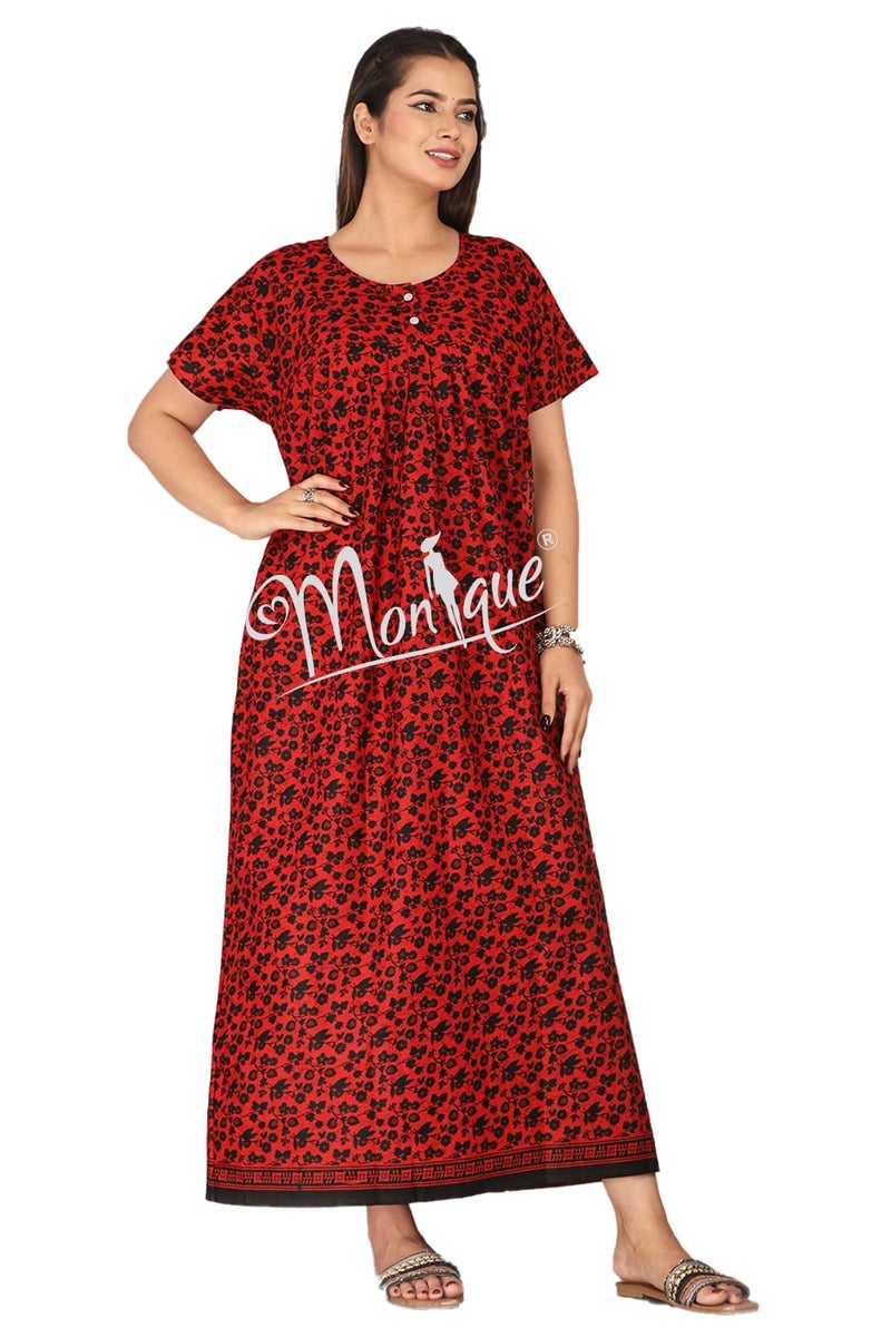 Monique Brand Cotton Nighty for Women — Floral Printed Stylish Night Gown, Comfortable Sleepwear Long Nightwear, Maxi- Free Size (Size - M to XXL-44) - Image 4