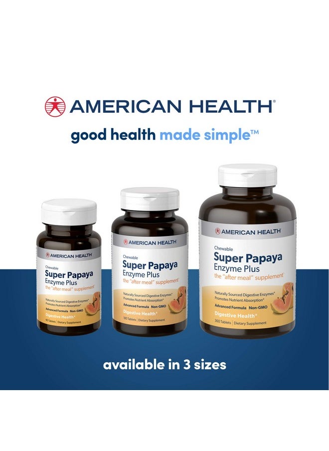 American Health - Super Papaya Enzyme Plus Chewable Tablets Natural Papaya Flavor Promotes Digestion & Nutrient Absorption Contains Papain & Other Enzymes 90 Count 30 Total Servings - Image 1