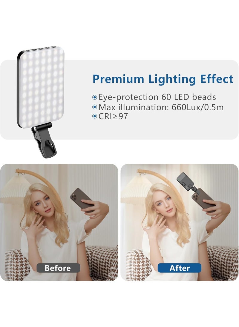 60 LED Portable Selfie Light Video Conference Lighting with Clip & Camera Tripod Adapter Rechargeable 2200mAh CRI 97+, 3 Light Modes for Phone iPhone Webcam Laptop Photo Makeup - Image 5