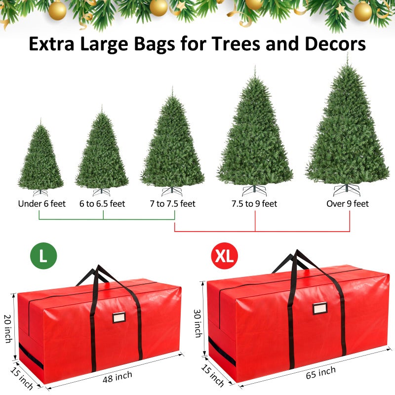 HABGP 7.5 ft Christmas Tree Storage Bag, Fits Artificial Xmas Holiday Tree, Durable Christmas Tree Storage Box Waterproof Material with Zippered Bag & Carry Handles, Protects from Dust, Moisture - Red - Image 5