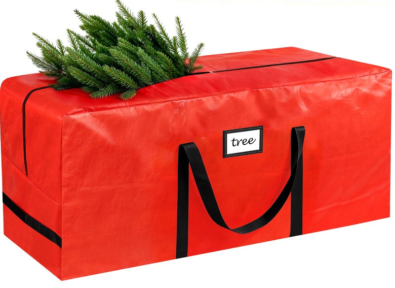 HABGP 7.5 ft Christmas Tree Storage Bag, Fits Artificial Xmas Holiday Tree, Durable Christmas Tree Storage Box Waterproof Material with Zippered Bag & Carry Handles, Protects from Dust, Moisture - Red - Image 1