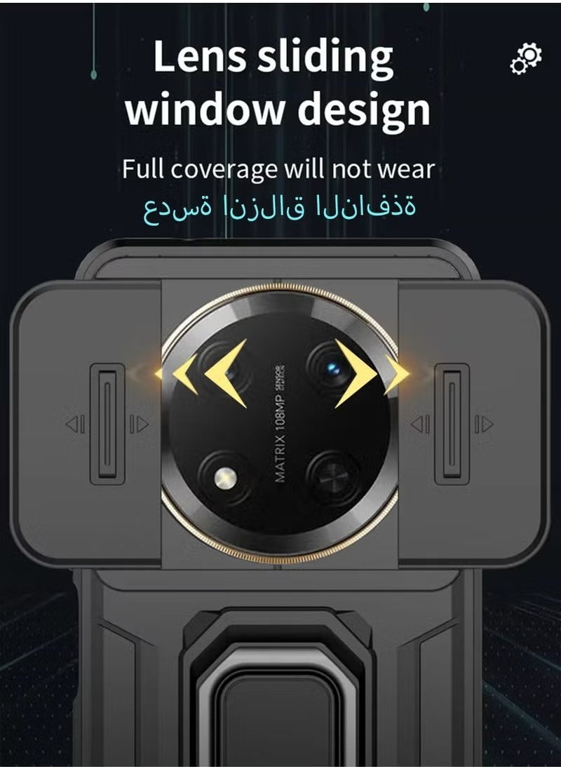 X-level - Honor X9c 5G Case Cover with Slide Camera Cover & Ring Holder,Kickstand Shell Back Cover Scratch-Resistant Shock-Absorbing Protector Accessories Kickstand Stand Magnetic Car Ring Holder Protection - Image 1