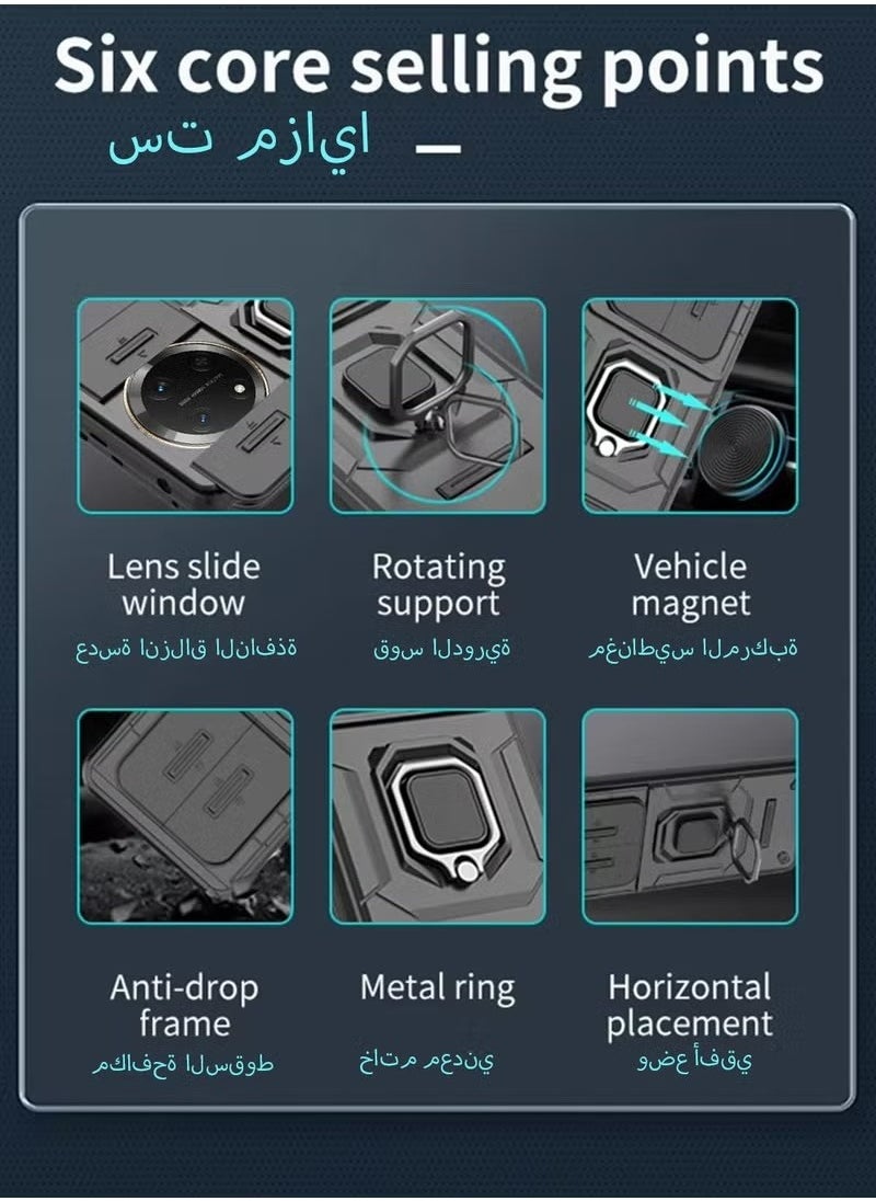 X-level - Honor X9c 5G Case Cover with Slide Camera Cover & Ring Holder,Kickstand Shell Back Cover Scratch-Resistant Shock-Absorbing Protector Accessories Kickstand Stand Magnetic Car Ring Holder Protection - Image 1