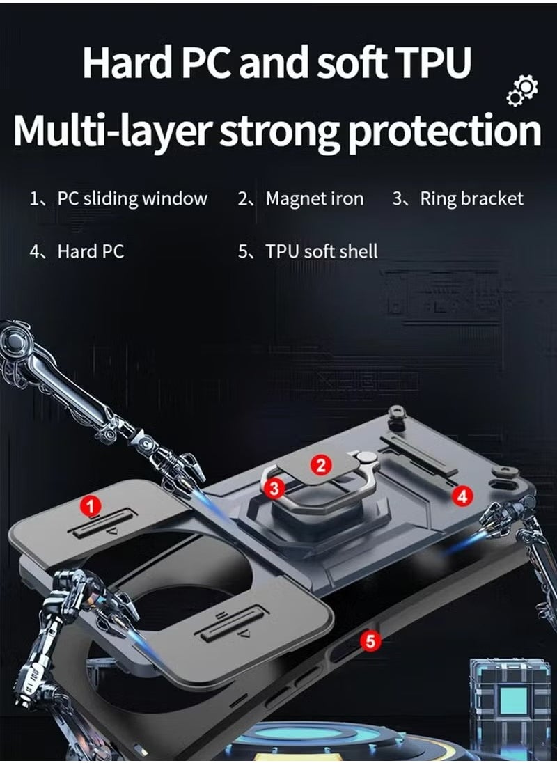 X-level - Honor X9c 5G Case Cover with Slide Camera Cover & Ring Holder,Kickstand Shell Back Cover Scratch-Resistant Shock-Absorbing Protector Accessories Kickstand Stand Magnetic Car Ring Holder Protection - Image 1