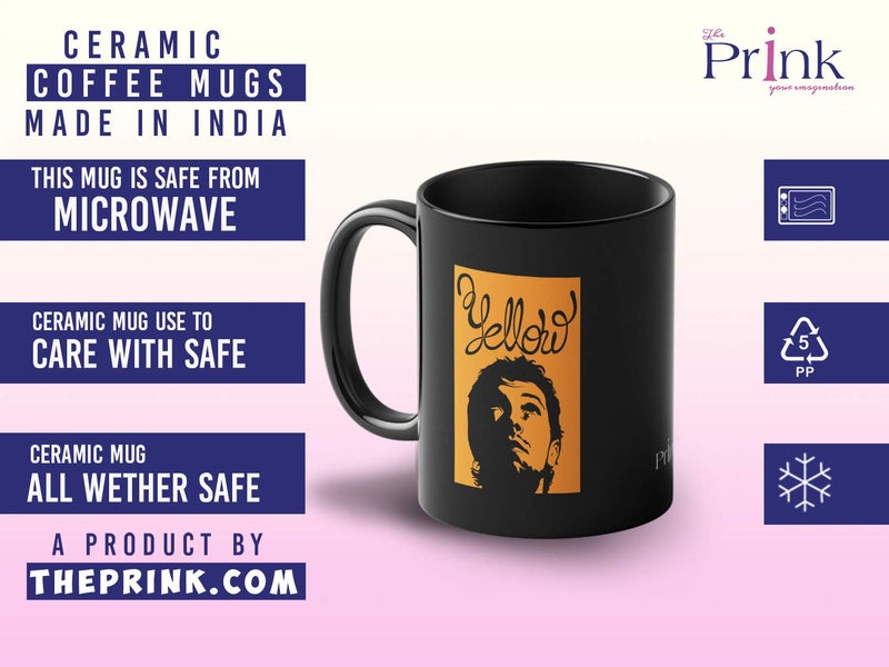 Prink Coldplay Yellow Song Black Coffee Mug | Rock Band Coffee Mug | Coffee Mug for Coldplay Fans | Coldplay Yellow Song Printed Coffee Mugs | 330ml, Microwave & Dishwasher Safe - Image 4