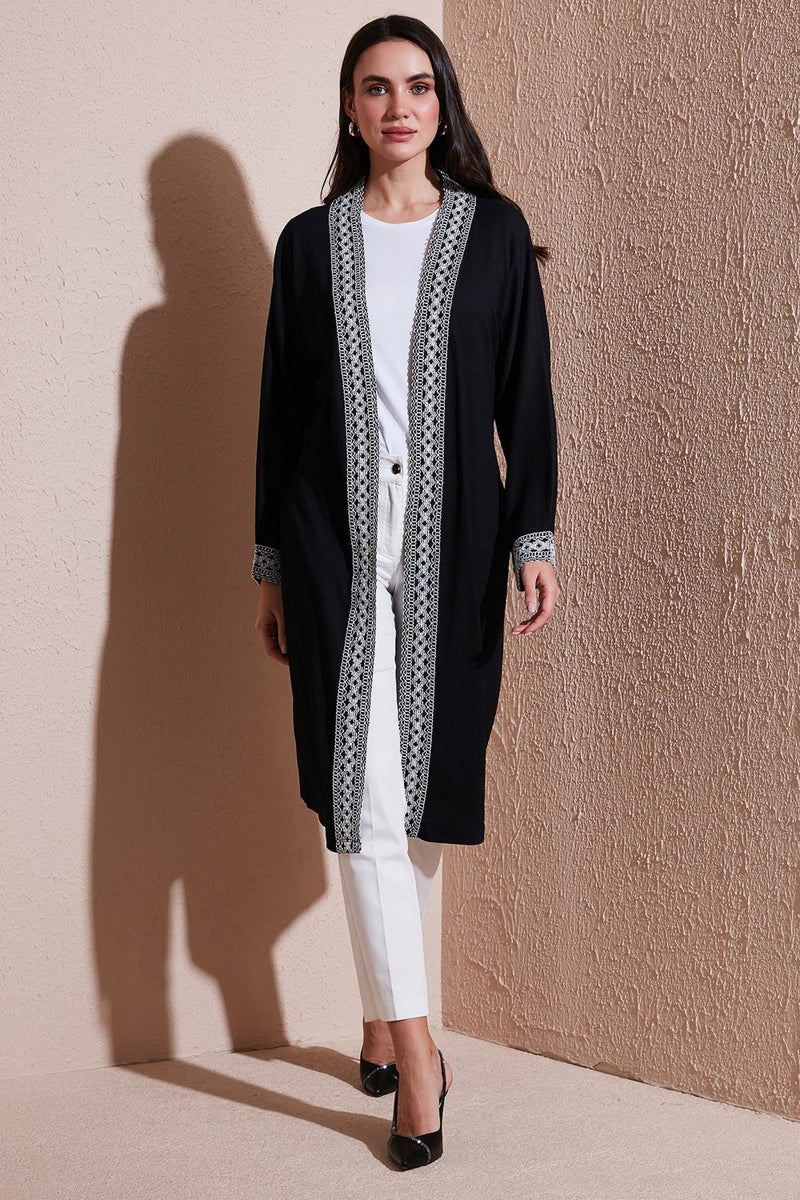 Lela Modest Regular Fit Tied Embroidered Hijab Long Kimono Cardigan Women's Cardigan 5866173 - Image 3