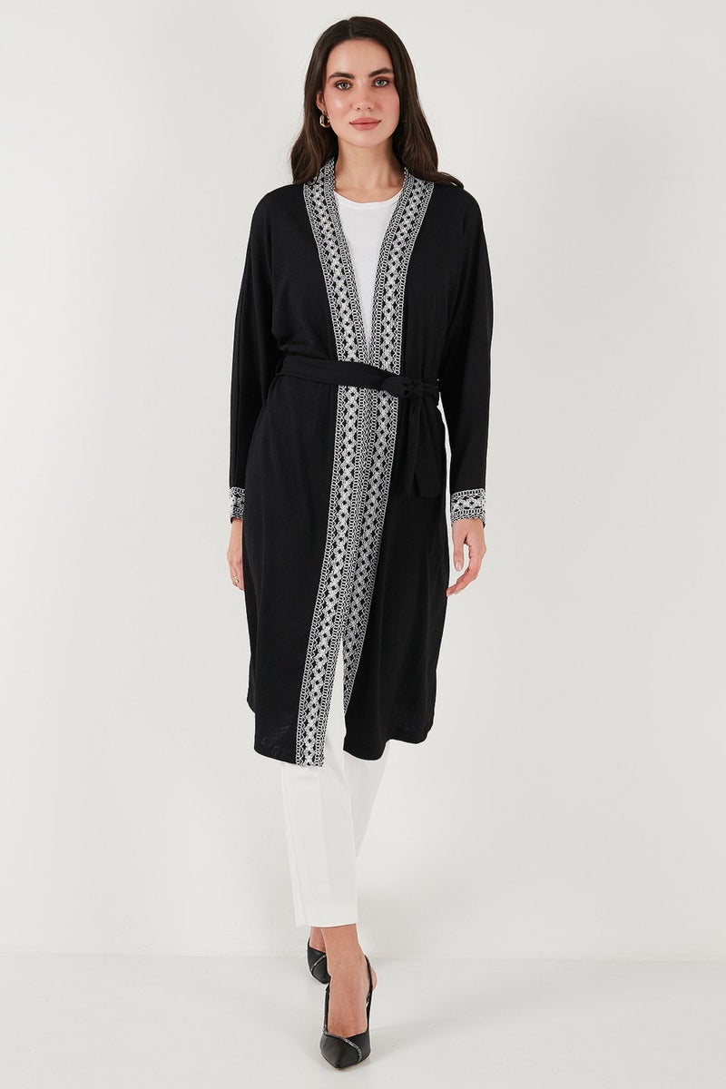 Lela Modest Regular Fit Tied Embroidered Hijab Long Kimono Cardigan Women's Cardigan 5866173 - Image 4