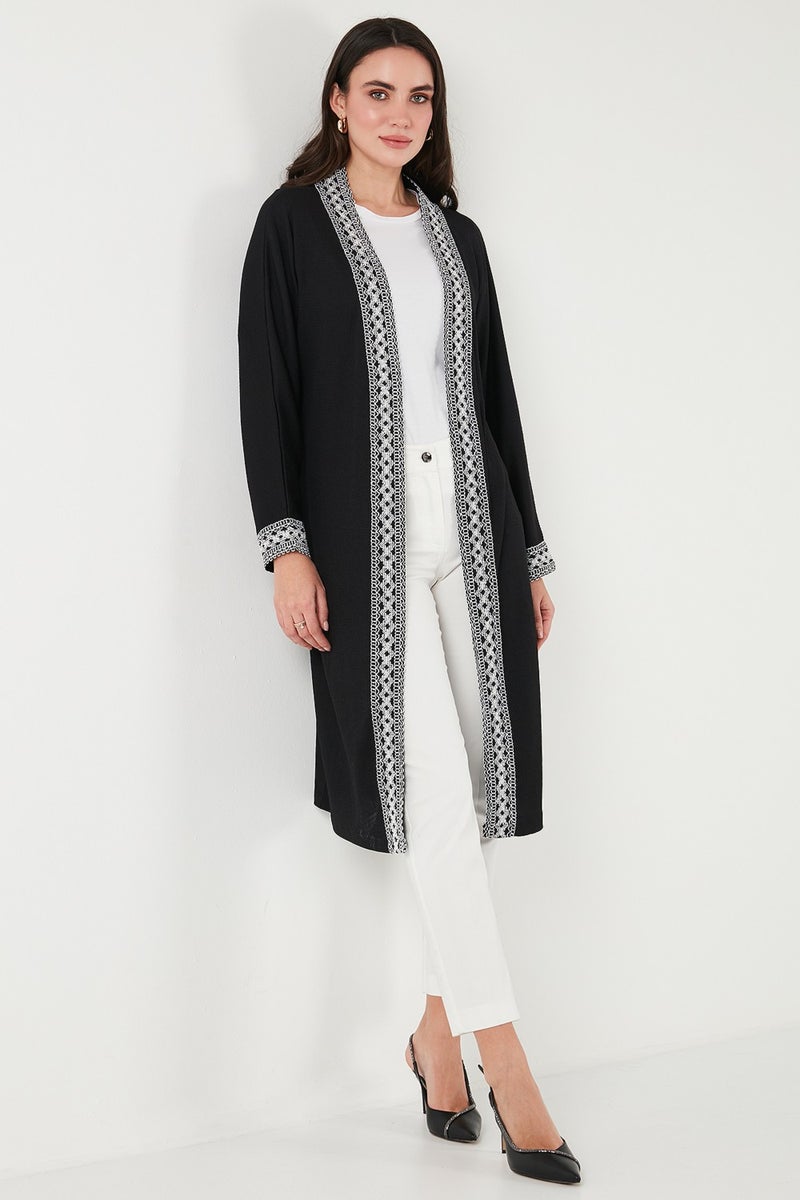 Lela Modest Regular Fit Tied Embroidered Hijab Long Kimono Cardigan Women's Cardigan 5866173 - Image 5