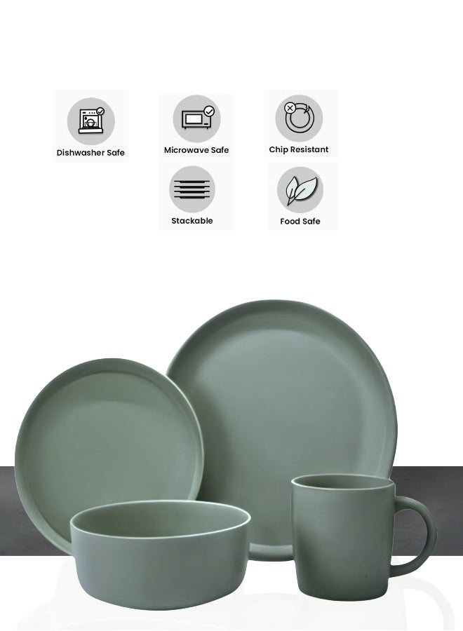 Feelings Premium Grey Stoneware Dinner Set with Modern Finish – 16-Piece Collection Featuring 10.5″ Dinner Plates,  8″ Side Plates And  6″ Bowls & 14oz Mugs | Microwave & Dishwasher Safe | Everyday Dining Essential for Home & Kitchen - Image 3