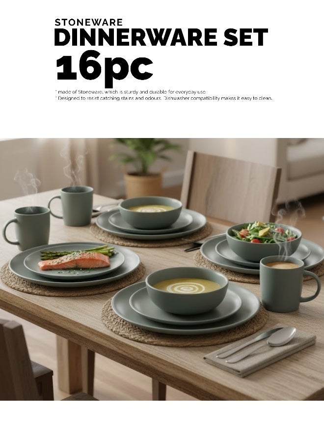 Feelings Premium Grey Stoneware Dinner Set with Modern Finish – 16-Piece Collection Featuring 10.5″ Dinner Plates,  8″ Side Plates And  6″ Bowls & 14oz Mugs | Microwave & Dishwasher Safe | Everyday Dining Essential for Home & Kitchen - Image 4