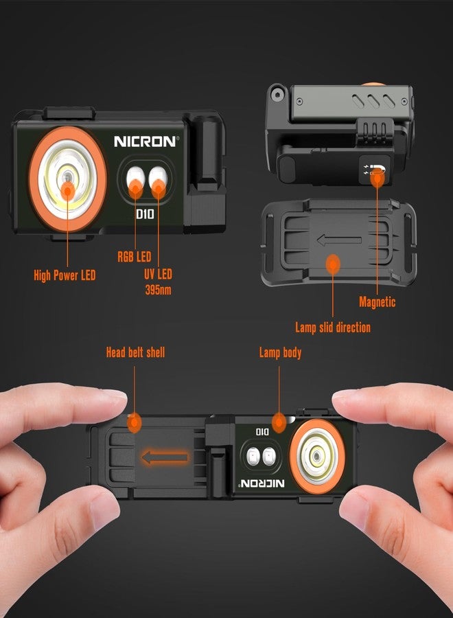 NICRON D10 EDC Flashlight Rechargeable，500 Lumens 3 Sources Pocket Compact RGB Flashlight with Headlamp Strip，Magnet Base for Fishing Outdoor Working - Image 3