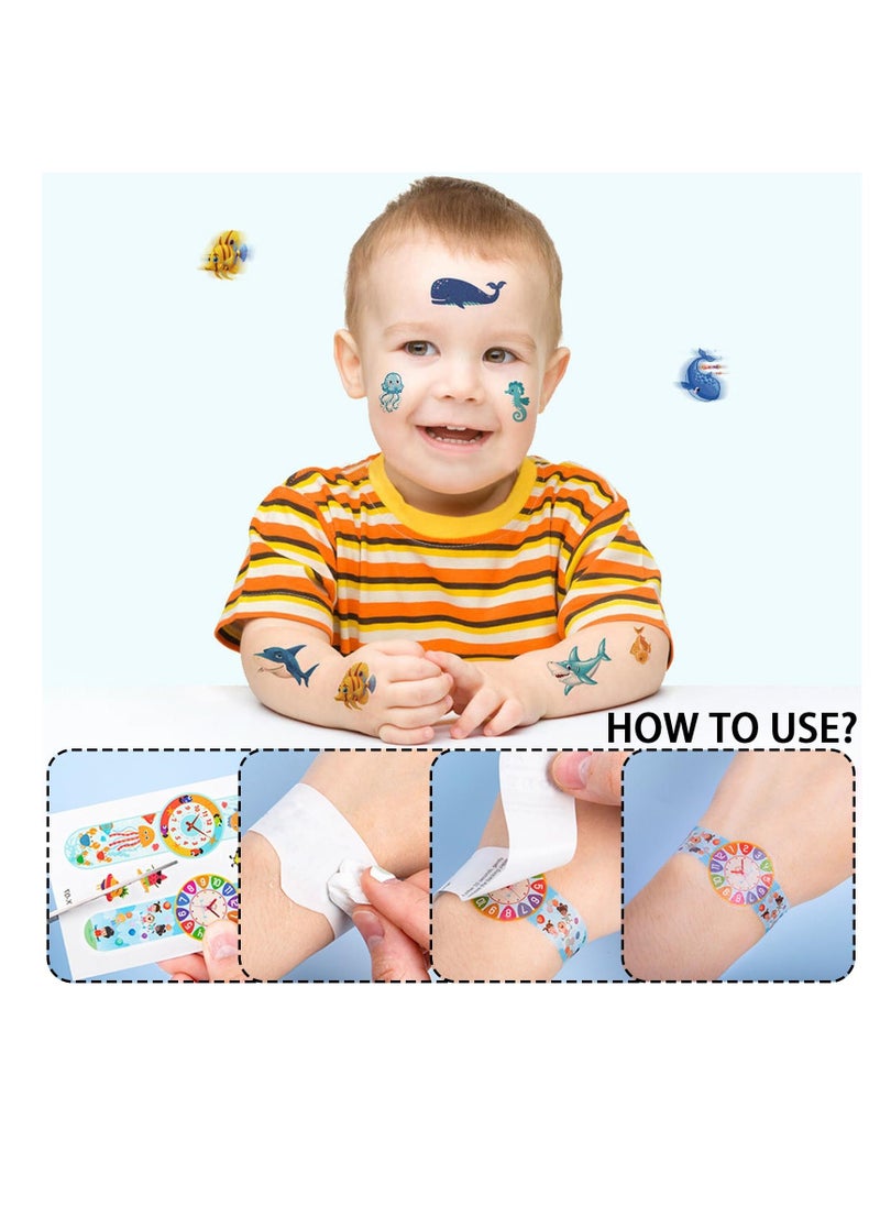 Kids Hooded Towel for Boys and Girls Soft and Absorbent Beach Towel with Underwater World Tattoo Stickers 75*65cm Soft Cotton Terry Hooded Towel Microfiber Absorbent Soft Bath Towel Whale - Image 3