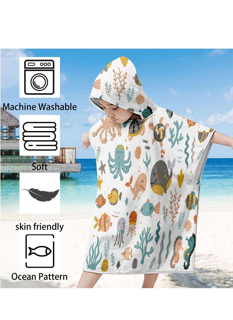 Kids Hooded Towel for Boys and Girls Soft and Absorbent Beach Towel with Underwater World Tattoo Stickers 75*65cm Soft Cotton Terry Hooded Towel Microfiber Absorbent Soft Bath Towel Whale - Image 4