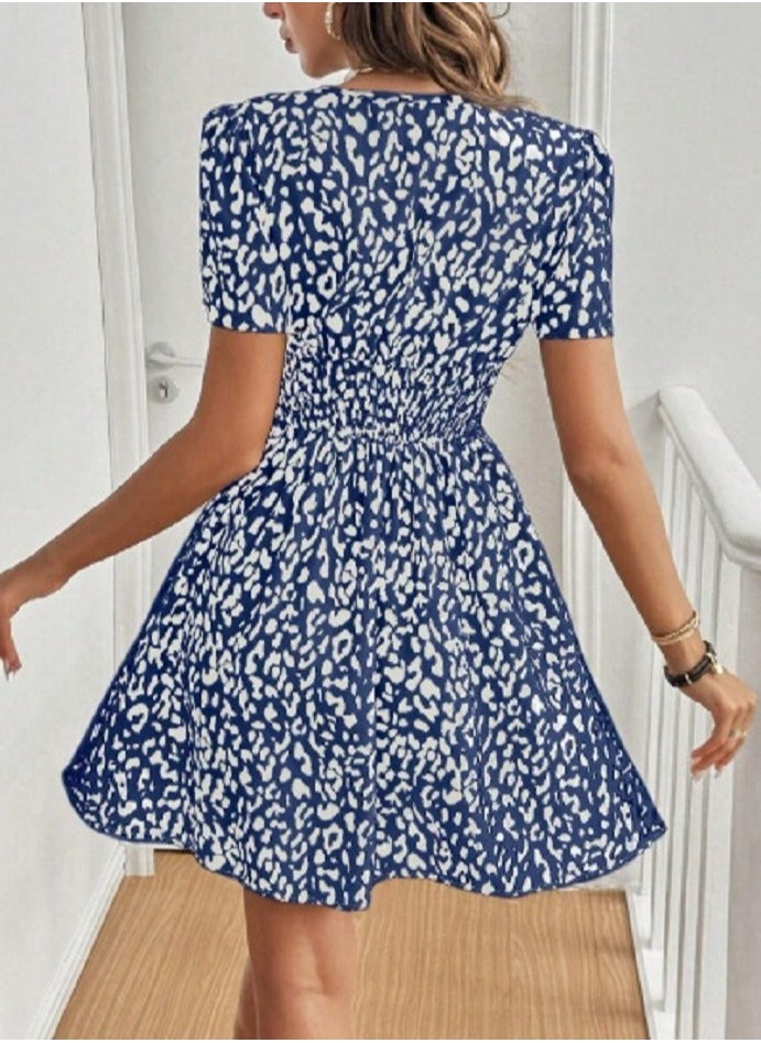 Shein - SHEIN Frenchy Women V-Neck Allover Print Short Sleeve Summer Dress - Image 1