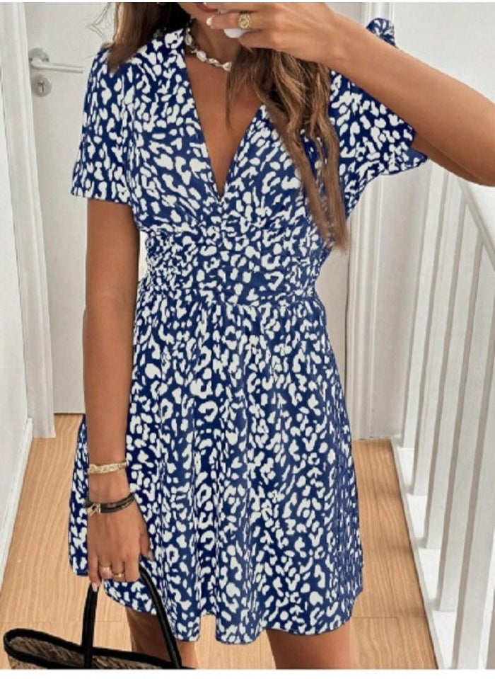 Shein - SHEIN Frenchy Women V-Neck Allover Print Short Sleeve Summer Dress - Image 1