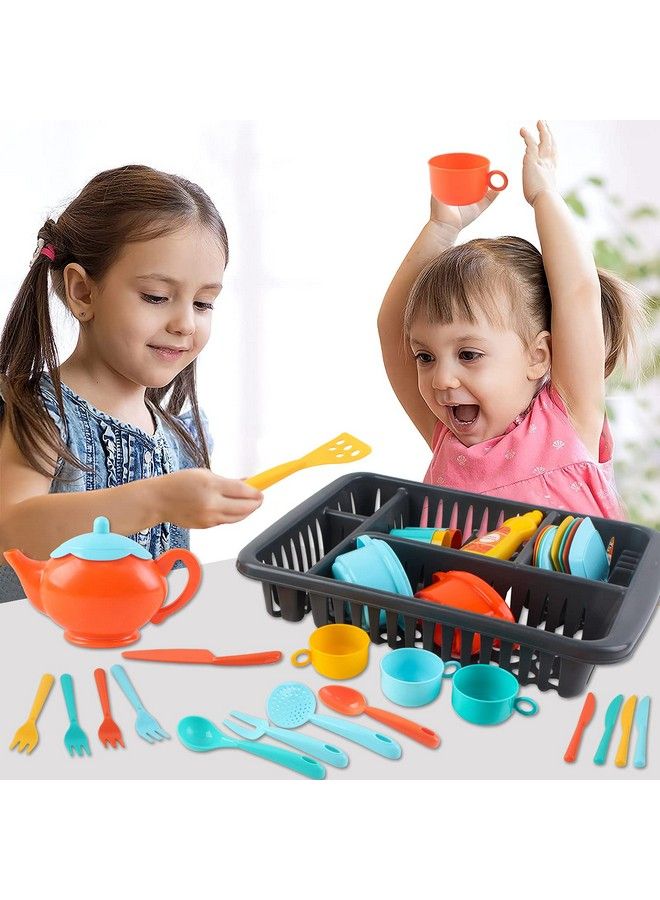 deAO 41Pcs Kids Play Dishes Pretend Play Kitchen Set For Kids Children Tableware Dishes Playset With Drainer Play Kitchen Accessories For Girls Boys Kids - Image 5