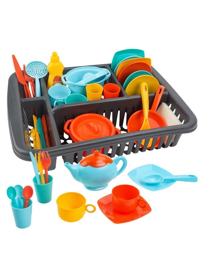 deAO 41Pcs Kids Play Dishes Pretend Play Kitchen Set For Kids Children Tableware Dishes Playset With Drainer Play Kitchen Accessories For Girls Boys Kids - Image 3