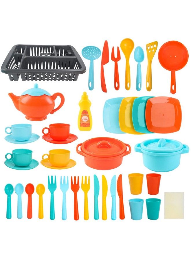 deAO 41Pcs Kids Play Dishes Pretend Play Kitchen Set For Kids Children Tableware Dishes Playset With Drainer Play Kitchen Accessories For Girls Boys Kids - Image 2