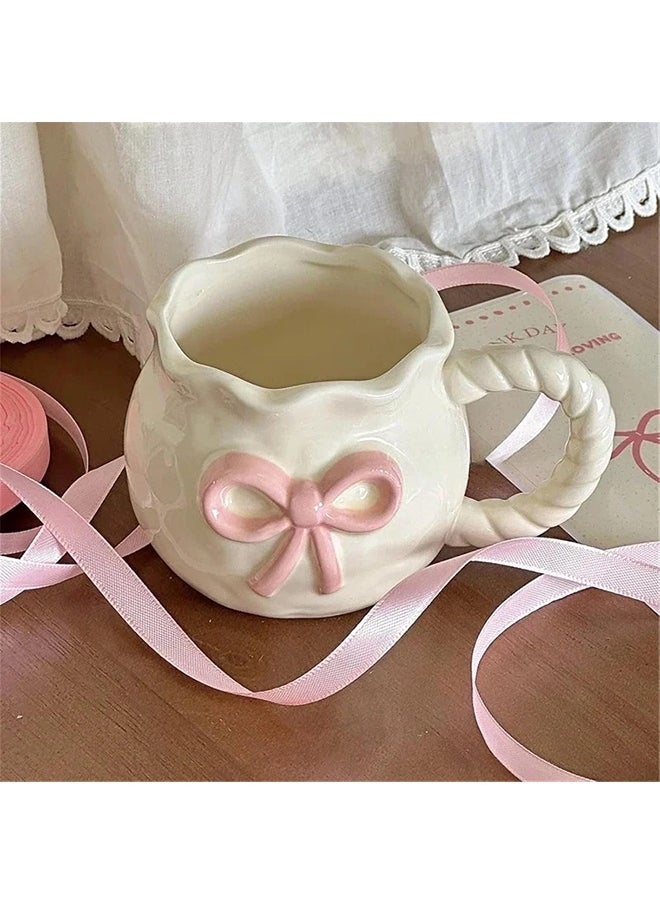 ShebSheb Cute Coffee Ceramic Mug,Relief Bow Coffee Cup with Handle 8.4x8.4x8.5 cm  - Image 1
