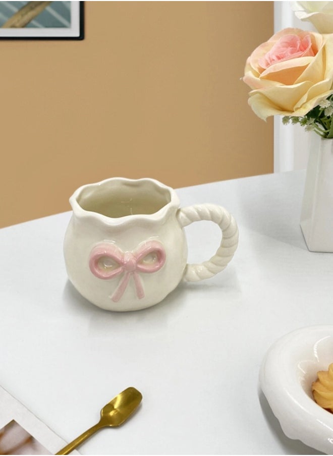 ShebSheb Cute Coffee Ceramic Mug,Relief Bow Coffee Cup with Handle 8.4x8.4x8.5 cm  - Image 2