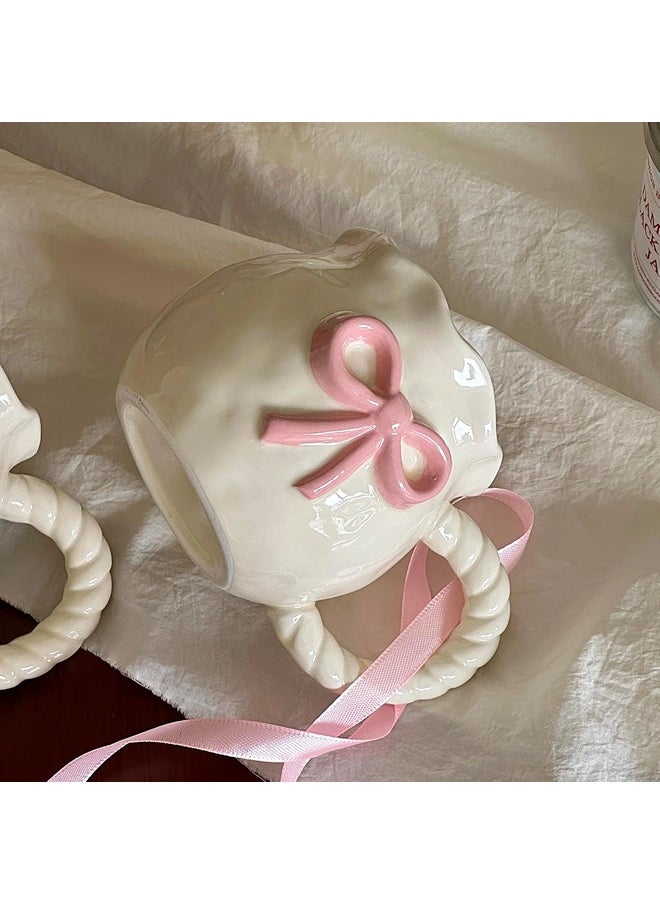 ShebSheb Cute Coffee Ceramic Mug,Relief Bow Coffee Cup with Handle 8.4x8.4x8.5 cm  - Image 3