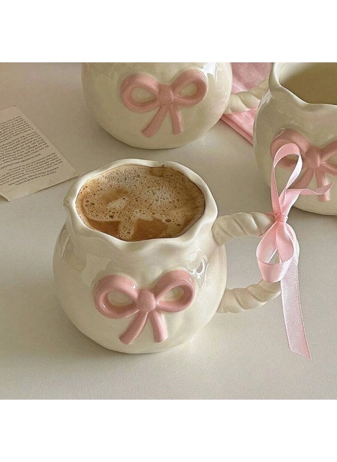 ShebSheb Cute Coffee Ceramic Mug,Relief Bow Coffee Cup with Handle 8.4x8.4x8.5 cm  - Image 4
