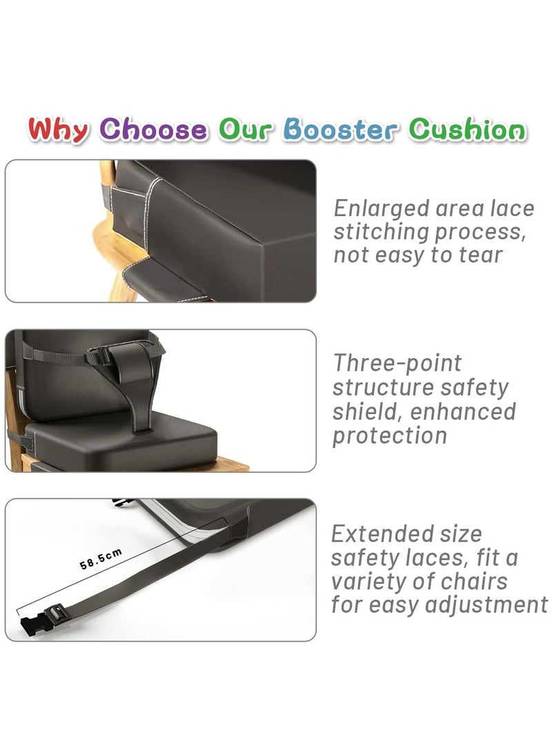 Baby Booster Seat for Feeding & Training, Toddler High Chair Raiser, Waterproof PU Seat with Backrest, Adjustable Straps, 3-Point Harness, Non-Slip Bottom, Foldable Portable Cushion, Ideal for Dining Chairs & Sofas, 39x39cm - Image 3
