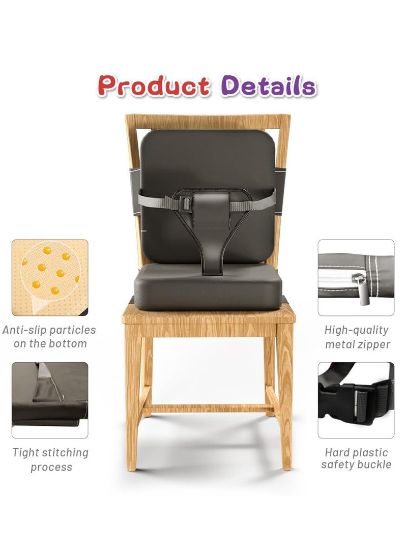 Baby Booster Seat for Feeding & Training, Toddler High Chair Raiser, Waterproof PU Seat with Backrest, Adjustable Straps, 3-Point Harness, Non-Slip Bottom, Foldable Portable Cushion, Ideal for Dining Chairs & Sofas, 39x39cm - Image 4