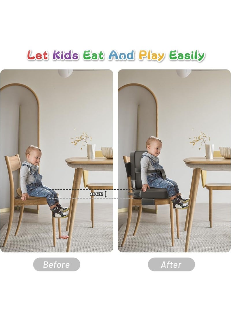 Baby Booster Seat for Feeding & Training, Toddler High Chair Raiser, Waterproof PU Seat with Backrest, Adjustable Straps, 3-Point Harness, Non-Slip Bottom, Foldable Portable Cushion, Ideal for Dining Chairs & Sofas, 39x39cm - Image 2