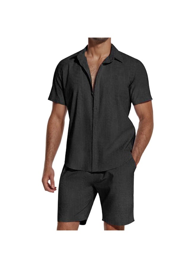 Spring Summer  Of The Season Men's Linen Short Sleeve Collared Suit Shirt Style  Male  - Image 1