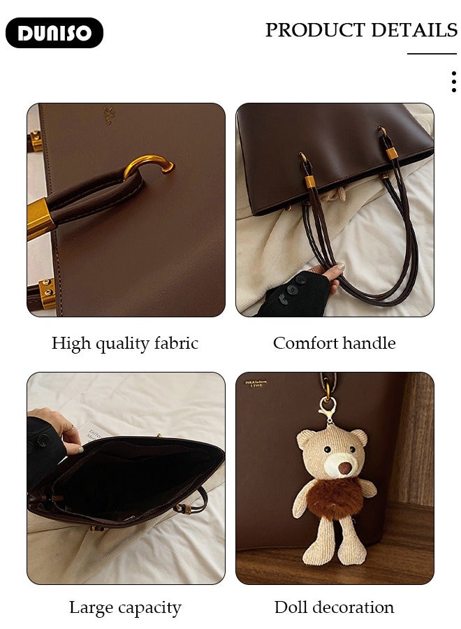 DUNISO Women's Shoulder Tote Bag Faux Leather Handbag for Women Large Capacity Messenger Fashionable Travel Shoulder Bag for Ladies Girls College Students - Image 2