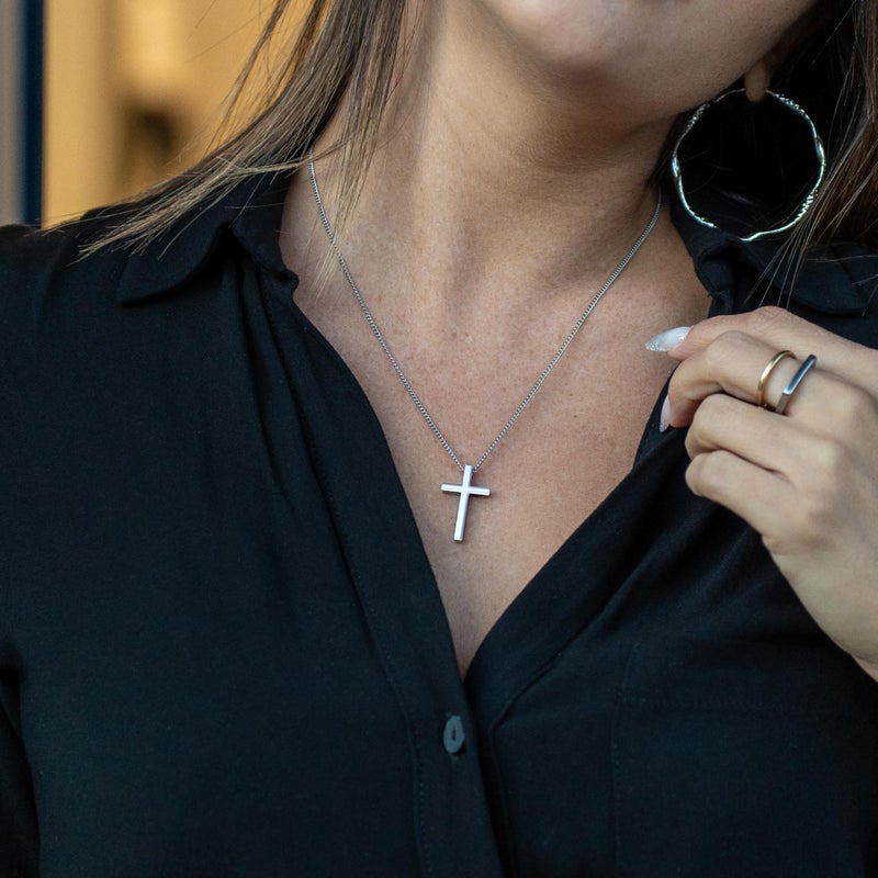 SERASAR Cross Necklace Women Chain Womens Silver Jesus with Pendant Stainless Steel - Image 4