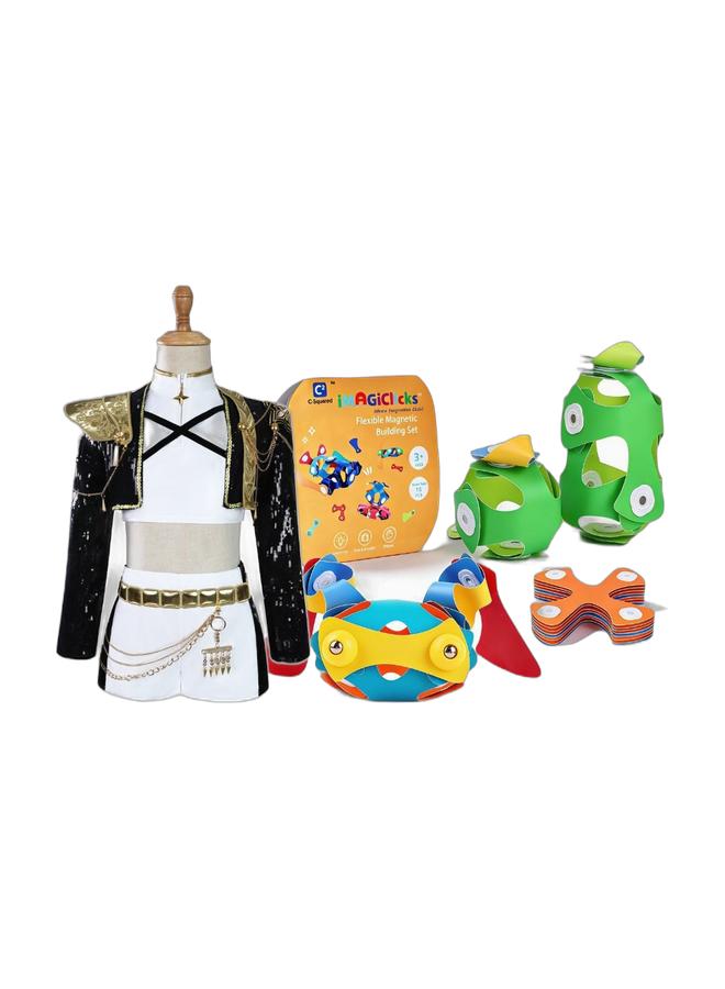 (FREE TOY WITH KPOP COSTUME R-140!) K-Style Performance Cosplay Kids Costume R-140cm & iMAGiClicks Flexible Magnetic Building Set for Kids, Magnetic Building Toys, Bendable Magnetic Tiles, STEM Educational Toy, Strong Magnets, Travel-Friendly Eid Gift, Ages 3+ (Travel Pack, 16, count) Bundle - Image 1
