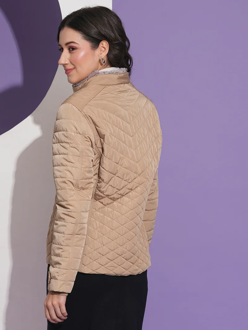 جلو باص Women Mock Neck Front Pockets Winter Wear Insulator Puffer Jacket