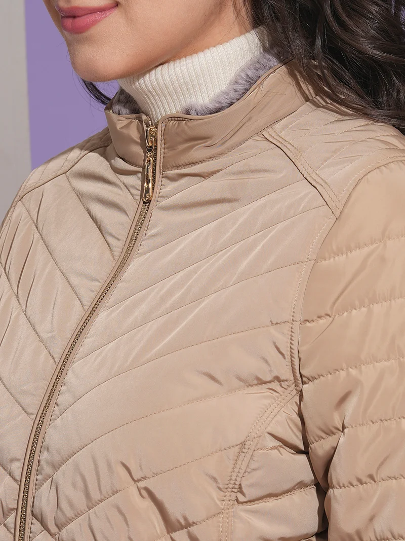 جلو باص Women Mock Neck Front Pockets Winter Wear Insulator Puffer Jacket
