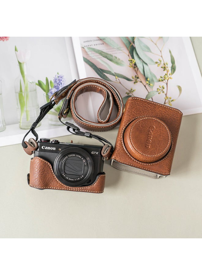 Canon G7x3 Protective Case G7x2 Camera Bag G7X Protective Case Base Leather Case Micro Single Camera Accessories Camera Case-Color:Brown G7x3/g7x2 Lychee Pattern Protective Cover - Image 4