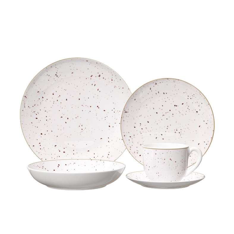 Pan Home طقم عشاء هانزو المزخرف من البورسلين - أبيض