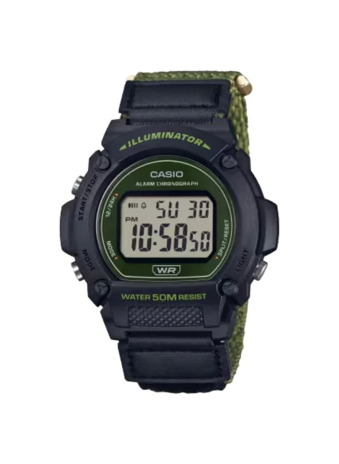 كاسيو Men's Digital Display Watch With Green Cloth Strap - W-219HB-3AVDF