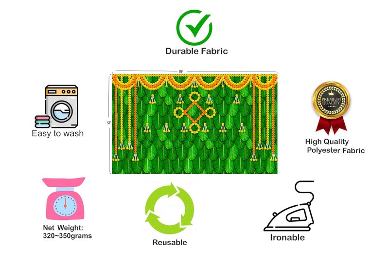 Bague Backdrop Cloth for Fuctions Aritaku Banana Leaf with Orange Yellow Flower Decoration Cloth for All Functions and Photography 8X5 - Image 4