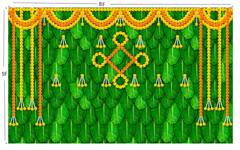 Bague Backdrop Cloth for Fuctions Aritaku Banana Leaf with Orange Yellow Flower Decoration Cloth for All Functions and Photography 8X5 - Image 3