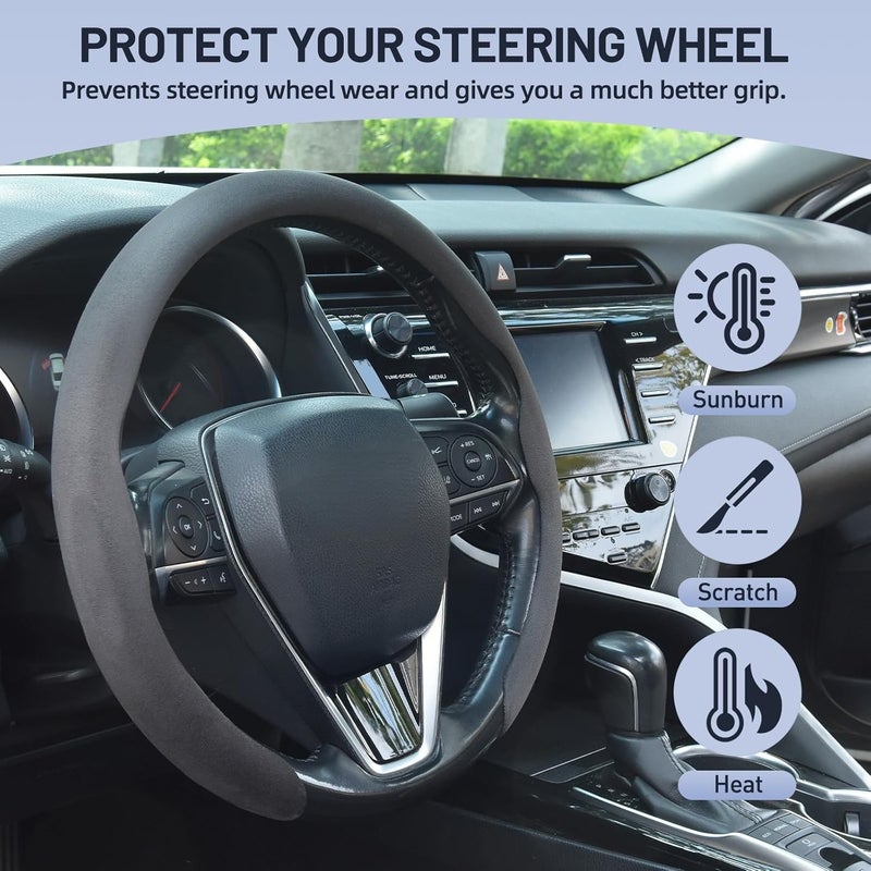 frani Suede Steering Wheel Cover,Universal Fit 15 Inch-Premium Non-Slip Breathable Comfort Grip for Cars Trucks SUVs,Anti-Slip Durable Interior Upgrade - Image 5