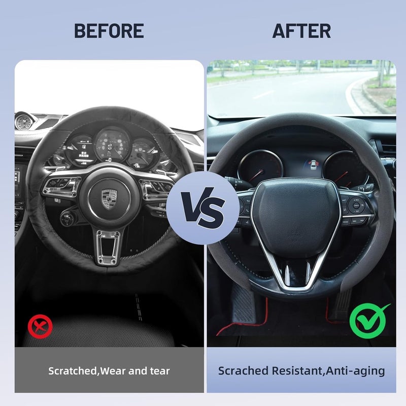 frani Suede Steering Wheel Cover,Universal Fit 15 Inch-Premium Non-Slip Breathable Comfort Grip for Cars Trucks SUVs,Anti-Slip Durable Interior Upgrade - Image 4