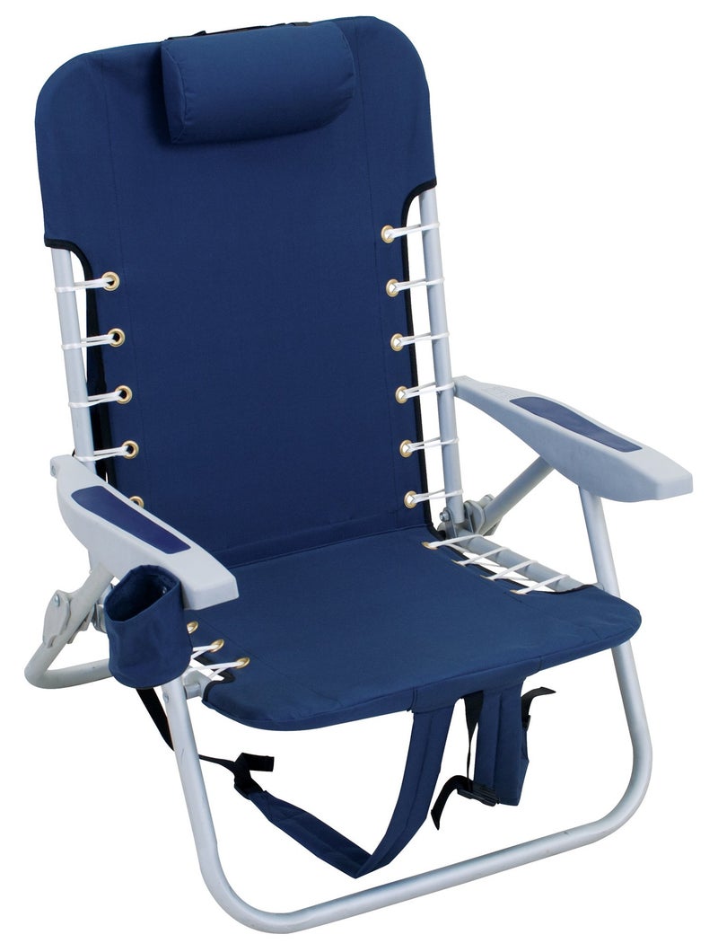 Rio Brands RIO Gear Beach Lace-Up Suspension Folding Beach Chair, Navy , 44.7" x 25.5" x 26.5" - Image 1
