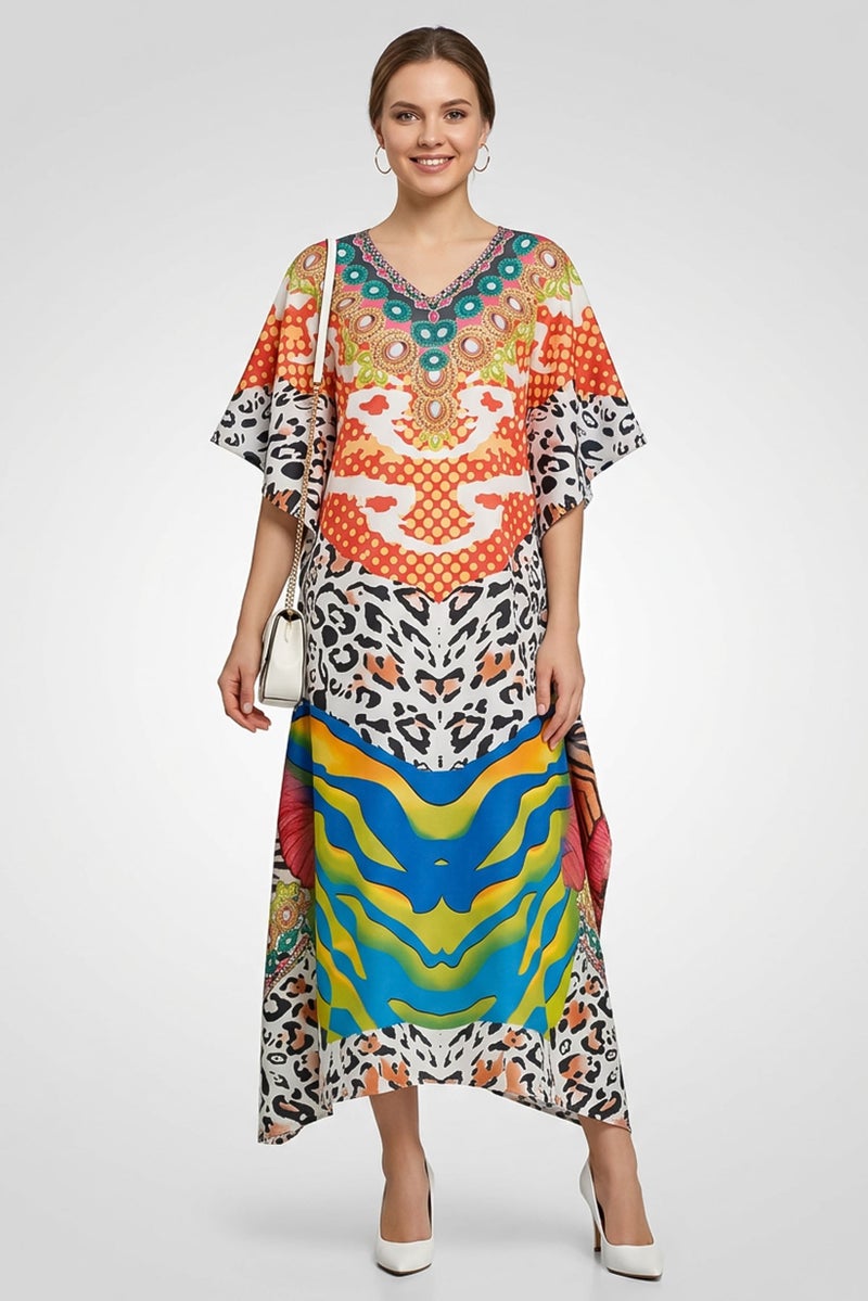 Willow & Whistle Women Allover Print Kaftan Maxi Dress, Multicolor - Image 1