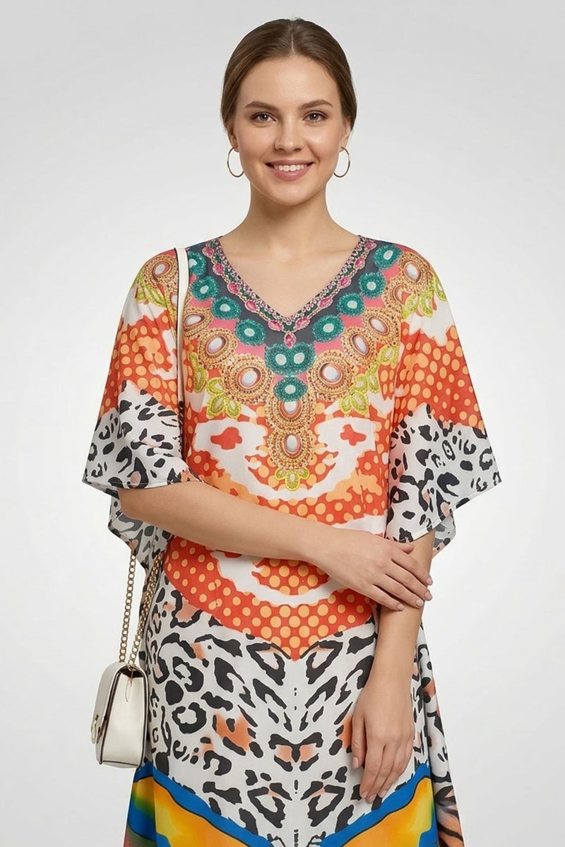Willow & Whistle Women Allover Print Kaftan Maxi Dress, Multicolor - Image 2