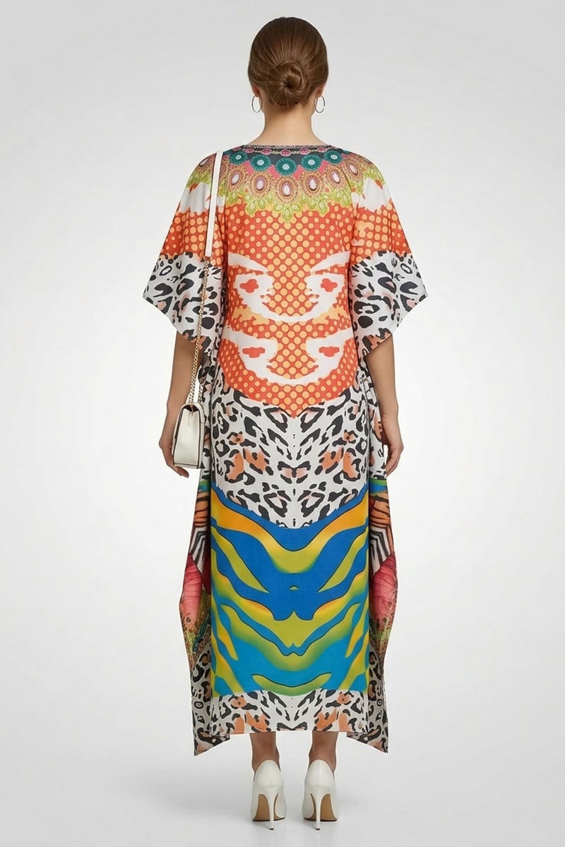 Willow & Whistle Women Allover Print Kaftan Maxi Dress, Multicolor - Image 4