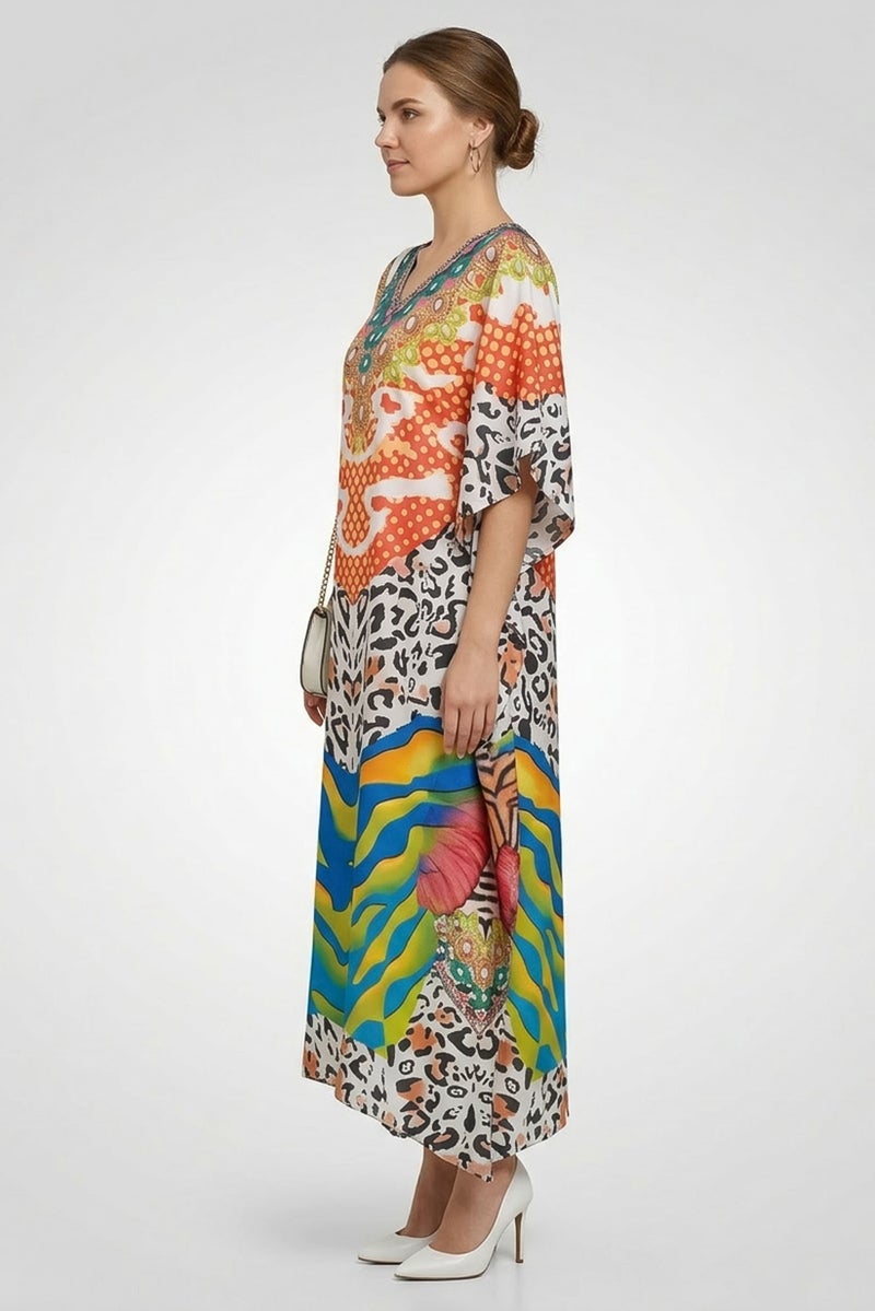 Willow & Whistle Women Allover Print Kaftan Maxi Dress, Multicolor - Image 3