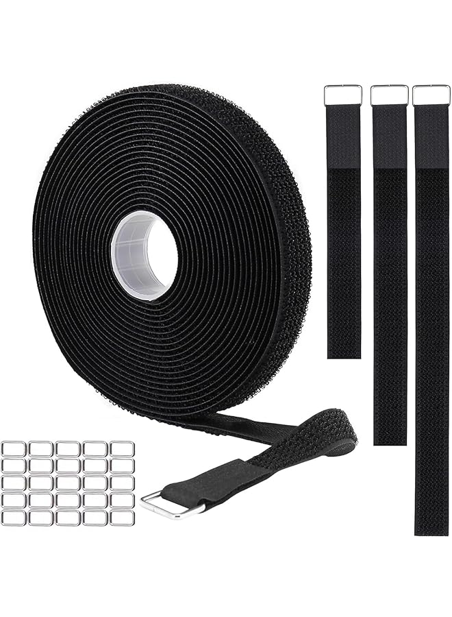 Green Tiger 2.5CM*500CM Adjustable Fastening Cable Straps with 25 Metallic Buckles Cut-to-Length Fastening Cord Management Organizer Wire Wrap Loop Strap Nylon Cable Ties for Organizer Storage (2.5CM*500CM) - Image 1